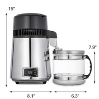 Distillateur d'eau portable SC-3 de 1 gallon, argent, distillateur de laboratoire dentaire avec alimentation électrique, matériau en verre