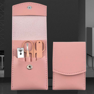 Kit de manucure et pédicure, ensemble de soin des ongles, coupe-ongles en acier inoxydable, avec étui en cuir Portable, de couleur or Rose, 4 pièces - Product Image 1