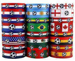 Wholesale Sporty 1.6cm/2.5cm Multi-Length Soccer Country Flag Grosgrain Ribbon <b>Glitter</b> High Tenacity for Team Fan Gear - Product Image 1