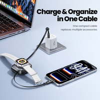 Kabel Pengisi Daya Toocki 2-in-1 yang Dapat Ditarik 100W USB-C Pengisian Cepat 2.5W Pengisi Daya Jam Tangan Nirkabel Magnetik untuk Penggunaan Sehari-hari di Luar Ruangan