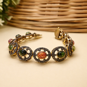Pulsera de Plata de Ley 925 Chapada en Oro con Turmalina Multicolor y Diamantes, Joyería de Diseño de Lujo - Product Image 1