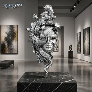 Escultura de Cabeza de <span class=keywords><strong>Fénix</strong></span> Surrealista en Metal Cromado, Estatua Facial Moderna de Acero Inoxidable para Interiores, Tamaños Personalizados para Galerías - Product Image 2