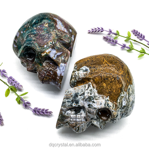 Vente en gros de crânes de jaspe d'océan colorés en cristal sculpté à la main en cristal crânes de jaspe d'océan pour la décoration feng shui - Product Image 6