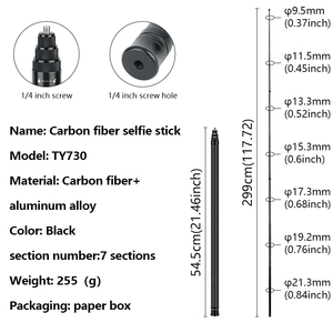 Monopode extensible en fibre de carbone de 3 m, bâton à <span class=keywords><strong>selfie</strong></span> invisible pour Insta360 / DJI Action / GoPro / Xiao <span class=keywords><strong>Yi</strong></span> Sports Camera - Product Image 5