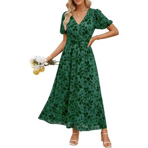 Vestido Maxi Floral para Mujer, Cuello en V, Cintura Imperio, Chifón, Línea A, Verano, Formal, para Invitadas de Boda, Fiesta - Product Image 1