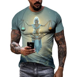 T-shirt da uomo casual in 100% poliestere, lavorata a maglia, traspirante, girocollo, a maniche corte, vestibilità ampia, con grafica <span class=keywords><strong>3D</strong></span> digitale a costellazioni - Product Image 2