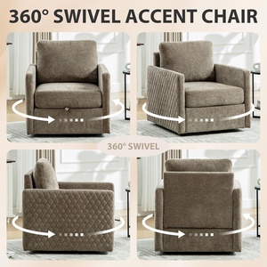 Sillón Giratorio Tapizado Moderno y Ecológico con Almacenamiento Oculto, Cómodos <span class=keywords><strong>Reposabrazos</strong></span> Acolchados en Forma de Diamante, Respaldo Cruzado, para Sala de Estar o Club - Product Image 6