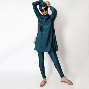 Hot Custom Moslim Vrouwen Burkini 3 Stuks Set Moslim Dames Badkleding Effen Kleur Bescheiden Badpakken <span class=keywords><strong>Islamic</strong></span> Vrouwen - Product Image 1