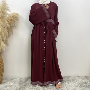 1402 #   Abaya Abierta Importada Premium de Manga Holgada con Pedrería Plateada y Perlas Blancas, Abayas Nida Dubai con Bolsillos Laterales, 5 Colores - Product Image 3