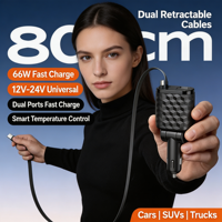 KC-113 80CM avec 2 câbles 180 °   Chargeur de voiture avec lumière ambiante RVB colorée, adaptateur de charge USB/PD, affichage numérique de la tension
