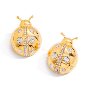 Ladybug Stud <b>Earrings</b> Gold Tone Crystal Insect Design Stainless Steel <b>Posts</b> Fashion Jewelry for Women Gift Occasion - Product Image 5