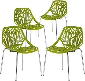 hollow design tree leaves shape armchair PP top chair with metal legs dining room furniture