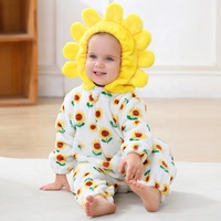 Combinaison bébé unisexe Michley Original Factory Wholesale à bas prix, en flanelle douce, écologique, à capuche, avec fermeture éclair bidirectionnelle, motif tournesol
