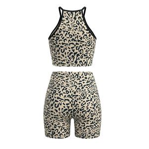 Viviblook J26ST217 Women <b>Sexy</b> <b>Set</b> Sleeveless Leopard Print Tank Top Skinny Shorts Two Piece <b>Set</b> for Ladies - Product Image 5