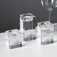 Cube carré Transparent en verre cristal, pot de bougie, tasse de photophore, porte-bougie, conteneur de mariage, anniversaire, Table, chandelier, décor