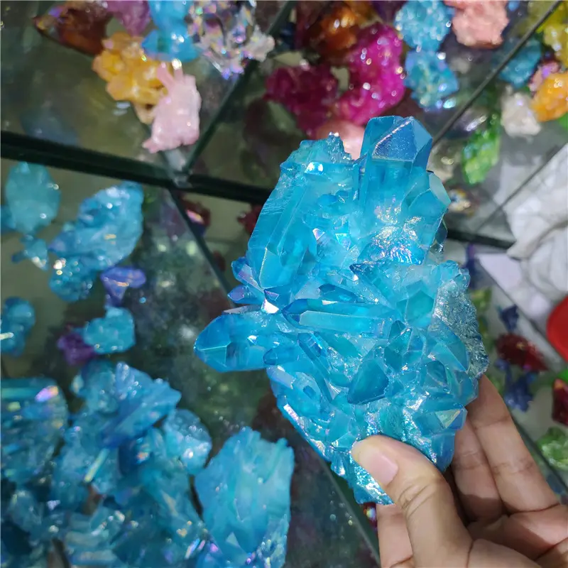 Grappe de cristal bleu aqua naturel, grappe de quartz aura