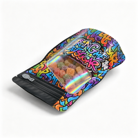Sacs en Mylar holographique noir imprimés sur mesure avec fenêtre transparente, fermeture éclair résistante aux enfants, 3,5 g, anti-odeur, pochette alimentaire autoportante pour lait et aliments pour animaux de compagnie