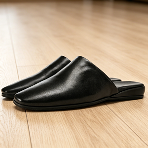 Scarpe Eleganti da <span class=keywords><strong>Uomo</strong></span> di Alta Qualità, <span class=keywords><strong>Mocassini</strong></span> in Vera Pelle Nera, Ciabatte con Punta Chiusa, Tendenza Moda, Mezze Ciabatte Estive - Product Image 1