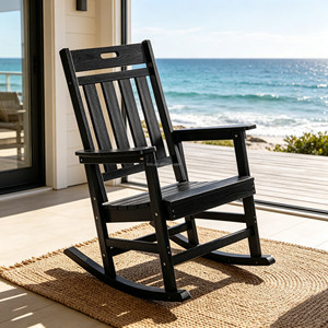 Chaise à bascule d'extérieur moderne en PEHD, vente chaude d'usine, chaise longue de patio en <span class=keywords><strong>plastique</strong></span> et bois de luxe, <span class=keywords><strong>pas</strong></span> chère, pour hôtels et complexes hôteliers - Product Image 4