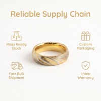 Bague de mariage moderne unisexe pour enfants Lumon RTSS06 en acier Damas plaqué or 18 carats bicolore 6 mm, finition mate, option gravure