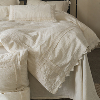 Ensemble de literie en coton et lin tissé 400TC avec broderie personnalisée certifiée OEKO-TEX, motif végétal, 4 pièces, bordure en dentelle, usage hôtelier de luxe