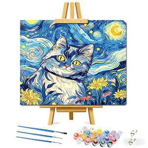 Peinture par numéros Chaton Ciel Étoilé, Kit de Peinture DIY par Numéros avec Cadre pour Adultes, Toile Murale Décorative, Cadeau, Vente en Gros - Product Image 1