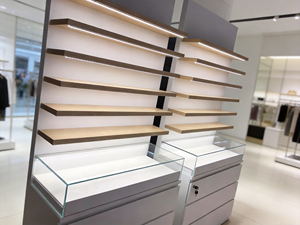 Modern Wall Display <strong>Cabinet</strong> Retail <strong>Shelving</strong> with LED Light Wooden Shelves and <strong>Glass</strong> Showcase Jewelry Cosmetics Pharmacy Display - Product Image 1