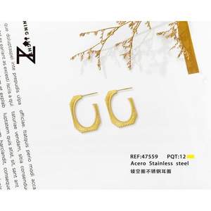 Orecchini a Cerchio Placcati Oro Ning Liang, Design Geometrico, Gioielli da Donna alla Moda per Uso Quotidiano, Pendenti Raffinati in Acciaio Inossidabile - Product Image 3