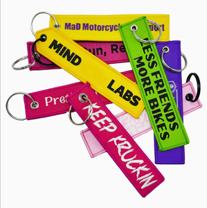 Personalized <strong>Custom</strong> Embroidered Keychain Woven Motorcycle Flight Label Brand Jet Tag Fabric Air Tag for Car Gifts Promotion Use - Product Image 1