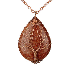 Vintage Teardrop Heart Natural Gemstones Healing Crystal Stone <strong>Necklace</strong> Wire Wrapped Copper <strong>Tree</strong> of Life Chakra Pendant - Product Image 5