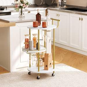 Chariot de rangement en métal, chariot roulant, chariot de service durable pour boissons, chariot de <span class=keywords><strong>bar</strong></span> avec 3 étagères, chariot doré - Product Image 1