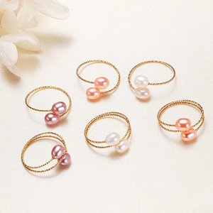 14k Gold Natural Freshwater Pearl <strong>Rings</strong> <strong>Adjustable</strong> Rice Pearl <strong>Ring</strong> - Product Image 6
