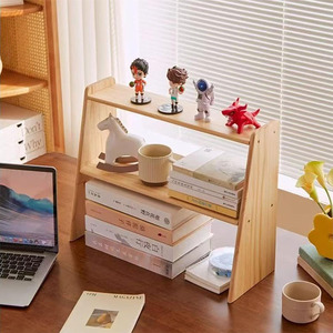 Solid wood double-layer <b>storage</b> <b>rack</b> suitable for bedroom, small bookshelf, desktop shelf, and kitchen spice <b>bottle</b> <b>storage</b>. - Product Image 4