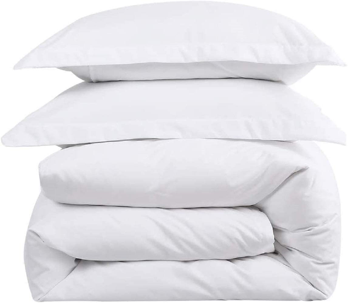 Juego de ropa de cama de 100% algodón para Hotel, funda de edredón de 3 piezas con cremallera para King y Queen, color blanco