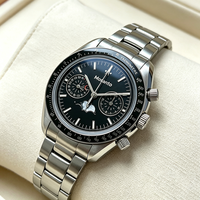 Montre chronographe multifonctionnelle à phases lunaires en acier inoxydable de luxe personnalisée, mouvement mécanique, étanche 100 m pour hommes
