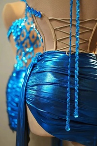 Robe de soirée moulante bleue à sequins pour fête d'anniversaire, silhouette licou en dentelle chic et mousseline, idéale pour chanteuse, danseuse, ou costume de drag queen - Product Image 2