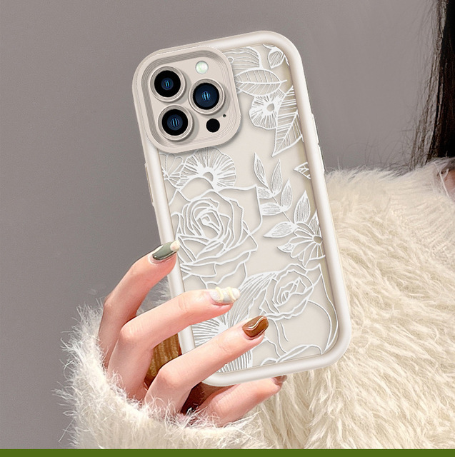 Cute Matte Frosted Transparent Rose Floral Pattern TPU Shockproof Case For iPhone17 16 15 14 13 12 11