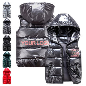 Vente en gros de gilets à capuche pour hommes avec logo personnalisé imperméable et brillant sans manches pour l'hiver <span class=keywords><strong>veste</strong></span> polaire - Product Image 1