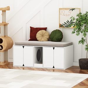 Banc de rangement moderne SENYU blanc pour chat avec siège rembourré et armoire à litière dissimulée - Product Image 1