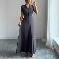 Robe élégante pour femmes européennes et américaines, à col tailleur, taille cintrée, coupe trapèze, manches courtes, simple boutonnage