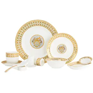 luxury hotel turkish white gold nordic style ceramic restaurant wholesale dinnerware set
