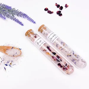 Private Label Natural Cleansing Bath Soak Himalayan Rose Test Tubes Bath Salts with flowers