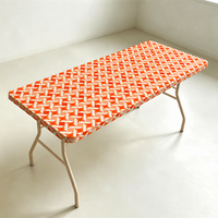 Nappe jetable rectangulaire en PEVA à bords élastiques, motif losanges orange et blanc, imperméable, pour événements, en gros
