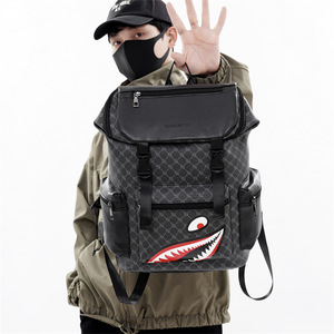Lanchi Men's Plaid Shark Laptop <b>Backpack</b> <b>Waterproof</b> Wear Resistant Large Capacity Travel <b>Backpack</b> For Everyday Use - Product Image 2