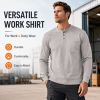 Chemise Henley à manches longues pour homme, avec poche, respirante, durable, antibactérienne, décontractée, uniforme de travail, couleur unie, Spandex/Nylon