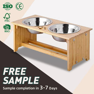 Venta caliente WDF OEM Soporte de cuenco de madera para perros Altura ajustable Elevada Gato Perro Cuenco de comida Soporte Alimentador de bambú para mascotas - Product Image 1
