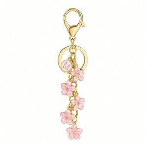 Initial Keychain Pink Flower Charms for Key Cute Letter Keyring for Handbag Backpack - Product Image 1