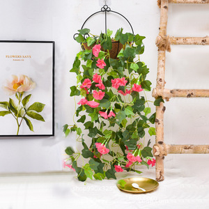 Artificial Morning Glory Vine <b>Wall</b> Hanging Pink Flowers Plastic Silk Green <b>Leaves</b> Indoor Home <b>Decor</b> Long Hanging Plant - Product Image 1