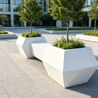 B011 Banc incurvé irrégulier en PRV avec plateau en bois lamellé, tabouret moderne d'extérieur pour centre commercial, cour, parc, espace de repos public