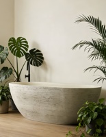 Nouvelle arrivée : Baignoire autoportante moderne en pierre texturée, couleur beige mat, forme ovale, baignoire de luxe pour villa